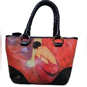 Painting Leather Red and Black Hand Bag from Jeon